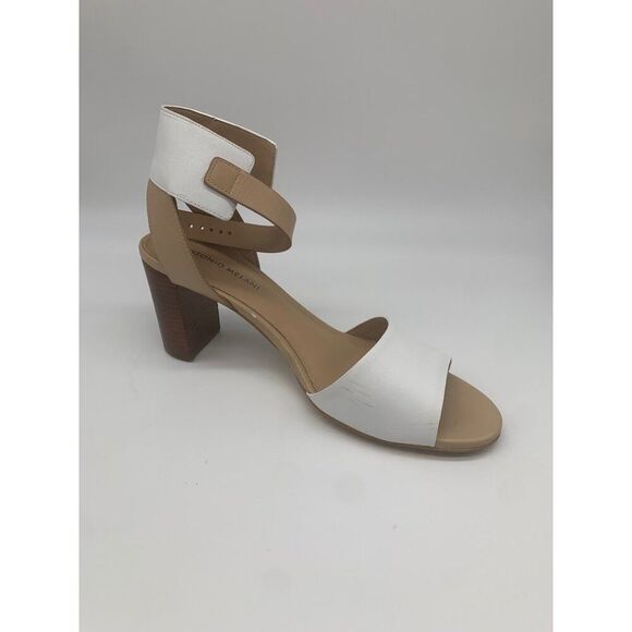 Antonio Melani Nahla Women White / Tan Open Toe Leather Sandal Size 11 - Picture 1 of 13